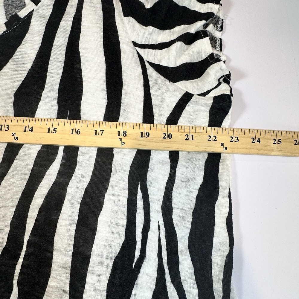 Rachel Zoe Womens 1X Linen Top Black White Zebra Stripe Short Sleeve Blouse Plus - Picture 6 of 8